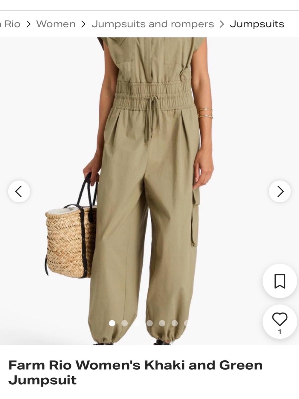 FARM Rio Khaki and Green Drawstring-Waist Utility Jumpsuit